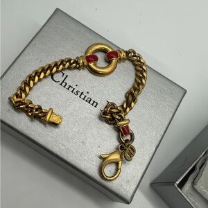 Christian Dior Gold and Red Chain Bracelet